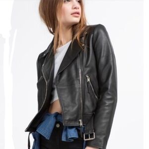 Zara Girls Rule Trafaluc Black Faux Leather Moto Jacket Size L